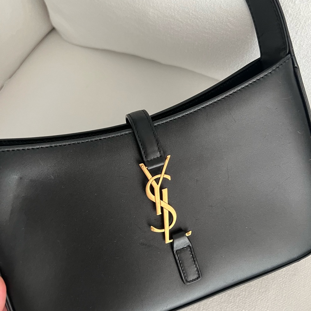 Saint Laurent Black Shoulder Bag with Gold YSL Emblem - Picture 5 of 6